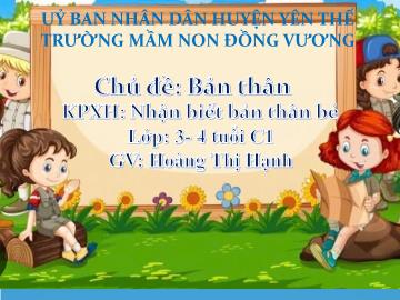Bài giảng Mầm non Lớp Mầm - Chủ đề: Bản thân - Đề tài: Nhận biết bản thân bé - Hoàng Thị Hạnh