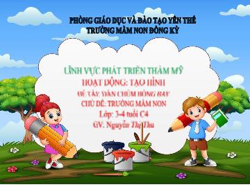 Bài giảng Mầm non Lớp Mầm - Chủ đề: Trường Mầm non - Đề tài: Dán chùm bóng bay - Nguyễn Thị Thu