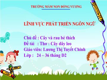 Bài giảng Mầm non Lớp Nhà trẻ - Chủ đề: Cây và rau bé thích - Đề tài: Thơ Cây dây leo - Lương Thị Tuyết Chinh