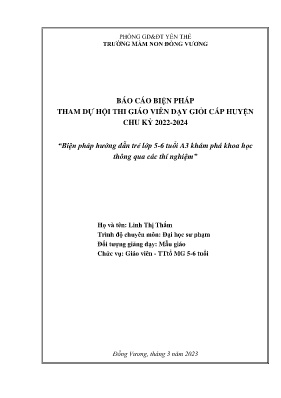 Biện pháp hướng dẫn trẻ lớp 5-6 tuổi A3 khám phá khoa học thông qua các thí nghiệm