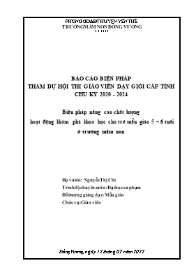 Biện pháp nâng cao chất lượng hoạt động khám phá khoa học cho trẻ mẫu giáo 5 – 6 tuổi ở trường mầm non