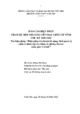 Biện pháp rèn luyện kỹ năng, thói quen vệ sinh cá nhân rửa tay bằng xà phòng cho trẻ mẫu giáo 3-4 tuổi