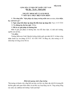 Biện pháp xây dựng trường mầm non an toàn, thân thiện, học sinh tích cực