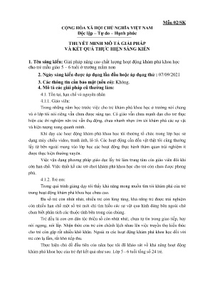 Giải pháp nâng cao chất lượng hoạt động khám phá khoa học cho trẻ mẫu giáo 5 – 6 tuổi ở trường mầm non