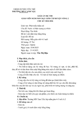 Giáo án Mầm non Lớp Chồi - Chủ đề: Nước và hiện tượng tự nhiên - Đề tài: Làm đám mây bằng bông - Năm học 2024-2025 - Tần Thị Hậu