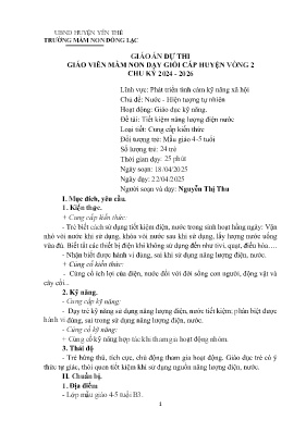 Giáo án Mầm non Lớp Chồi - Chủ đề: Nước và hiện tượng tự nhiên - Đề tài: Tiết kiệm năng lượng điện nước - Năm học 2024-2025 - Nguyễn Thị Thu