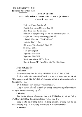 Giáo án Mầm non Lớp Chồi - Chủ đề: Quê hương-Đất nước-Bác Hồ - Đề tài: Vận động theo nhịp 2/4 bài hát Inh lả ơi - Năm học 2024-2025 - Lã Thị Trang