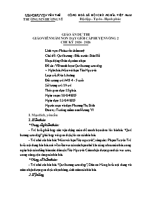 Giáo án Mầm non Lớp Chồi - Chủ đề: Quê hương. Đất nước. Bác Hồ - Đề tài: Vận động minh họa Quê hương tươi đẹp. Nghe hát Múa với bạn Tây Nguyên - Năm học 2024-2025 - Phương Thị Bích