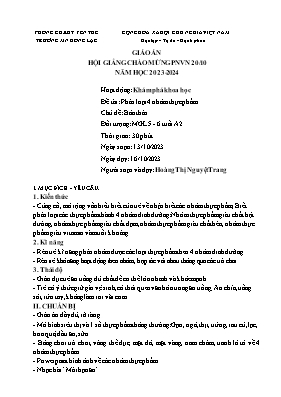 Giáo án Mầm non Lớp Lá - Chủ đề: Bản thân - Đề tài: Phân loại 4 nhóm thực phẩm - Năm học 2023-2024 - Hoàng Thị Nguyệt Trang