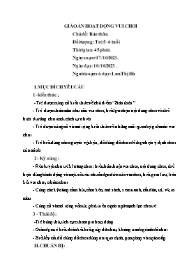 Giáo án Mầm non Lớp Lá - Chủ đề: Bản thân - Năm học 2023-2024 - Lưu Thị Hà