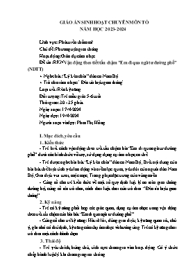 Giáo án Mầm non Lớp Lá - Chủ đề: Phương tiện giao thông - Đề tài: Vận động theo tiết tấu chậm. Nghe hát Lí kéo chài. Trò chơi âm nhạc Đèn tín hiệu giao thông - Năm học 2023-2024 - Phan Thị Hồng