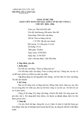 Giáo án Mầm non Lớp Lá - Chủ đề: Quê hương, Đất nước, Bác Hồ - Đề tài: Bật liên tục qua 3 vòng - Năm học 2024-2025 - Trần Thị Nhài