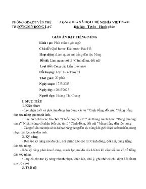 Giáo án Mầm non Lớp Mầm - Chủ đề: Quê hương. Đất nước. Bác Hồ - Đề tài: Làm quen với từ Cánh đồng, đồi núi - Năm học 2024-2025 - Hoàng Thị Chang