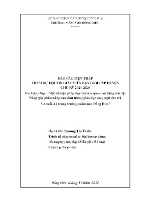 Một số biện pháp dạy trẻ làm quen với tiếng dân tộc Nùng góp phần nâng cao chất lượng giáo dục song ngữ cho trẻ 5-6 tuổi A1 trong trường mầm non Đồng Hưu