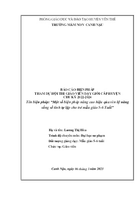 Một số biện pháp nâng cao hiệu qủa rèn kỹ năng sống về tính tự lập cho trẻ mẫu giáo 5-6 Tuổi