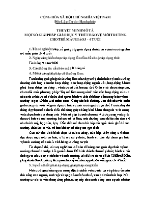 Một số giải pháp giáo dục ý thức bảo vệ môi trường cho trẻ mẫu giáo 3 - 4 tuổi