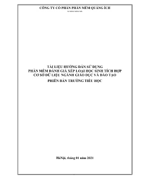 Tài liệu hướng dẫn sử dụng phần mềm đánh giá xếp loại học sinh tích hợp cơ sở dữ liệu ngành giáo dục và đào tạo phiên bản trường Tiểu học