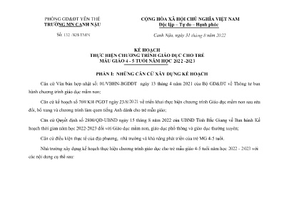 Kế hoạch thực hiện chương trình giáo dục trẻ mẫu giáo 4-5 tuổi - Năm học 2022-2023